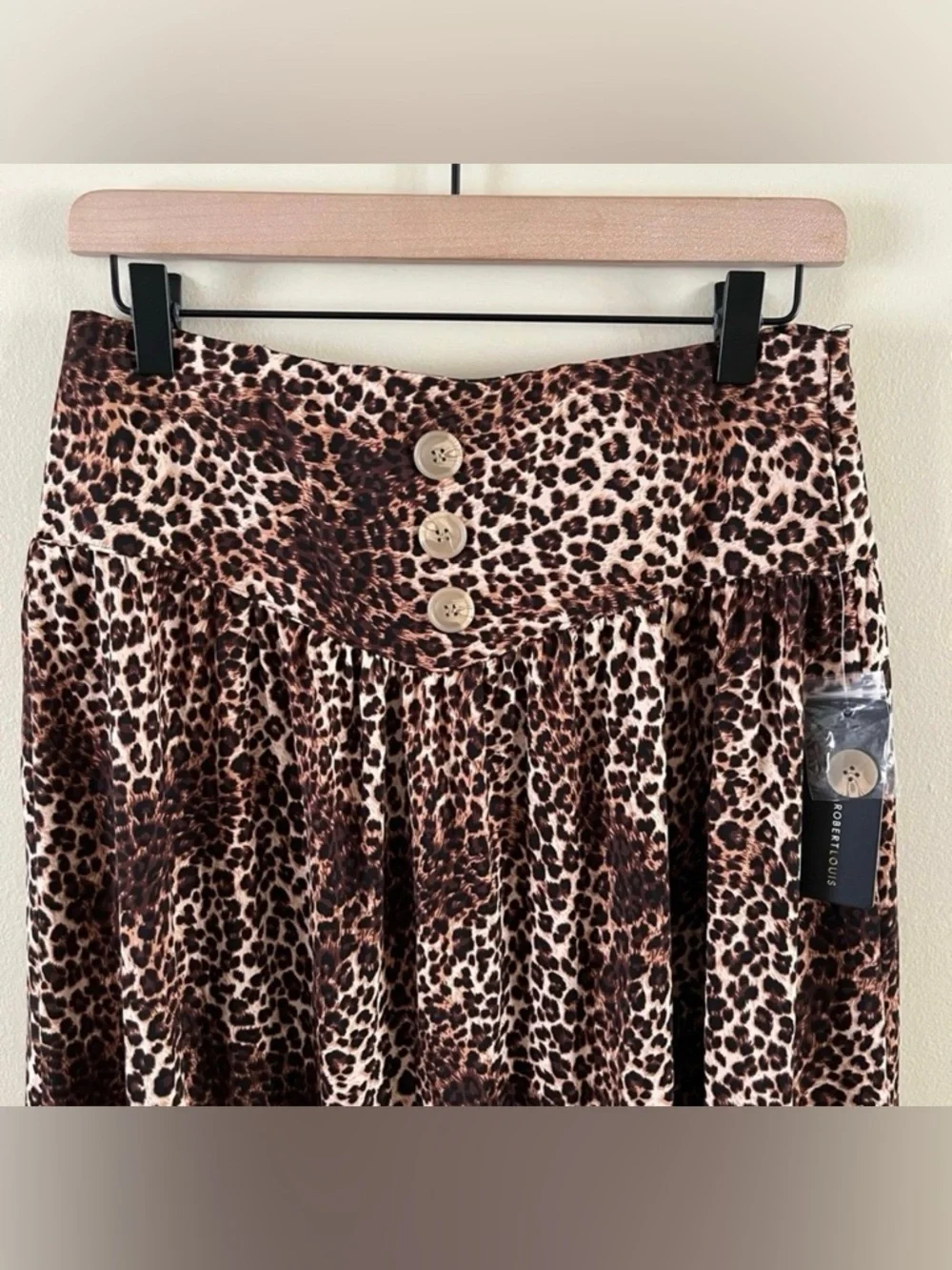 NWT Robert Louis Brown Leopard Print A-Line Midi Pull-On Skirt Size M Flowy